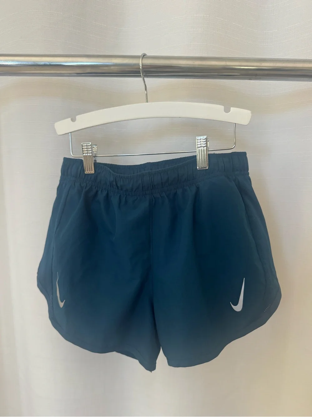 Nike Women’s Dark Blue Athletic Running Shorts with White Swooshes